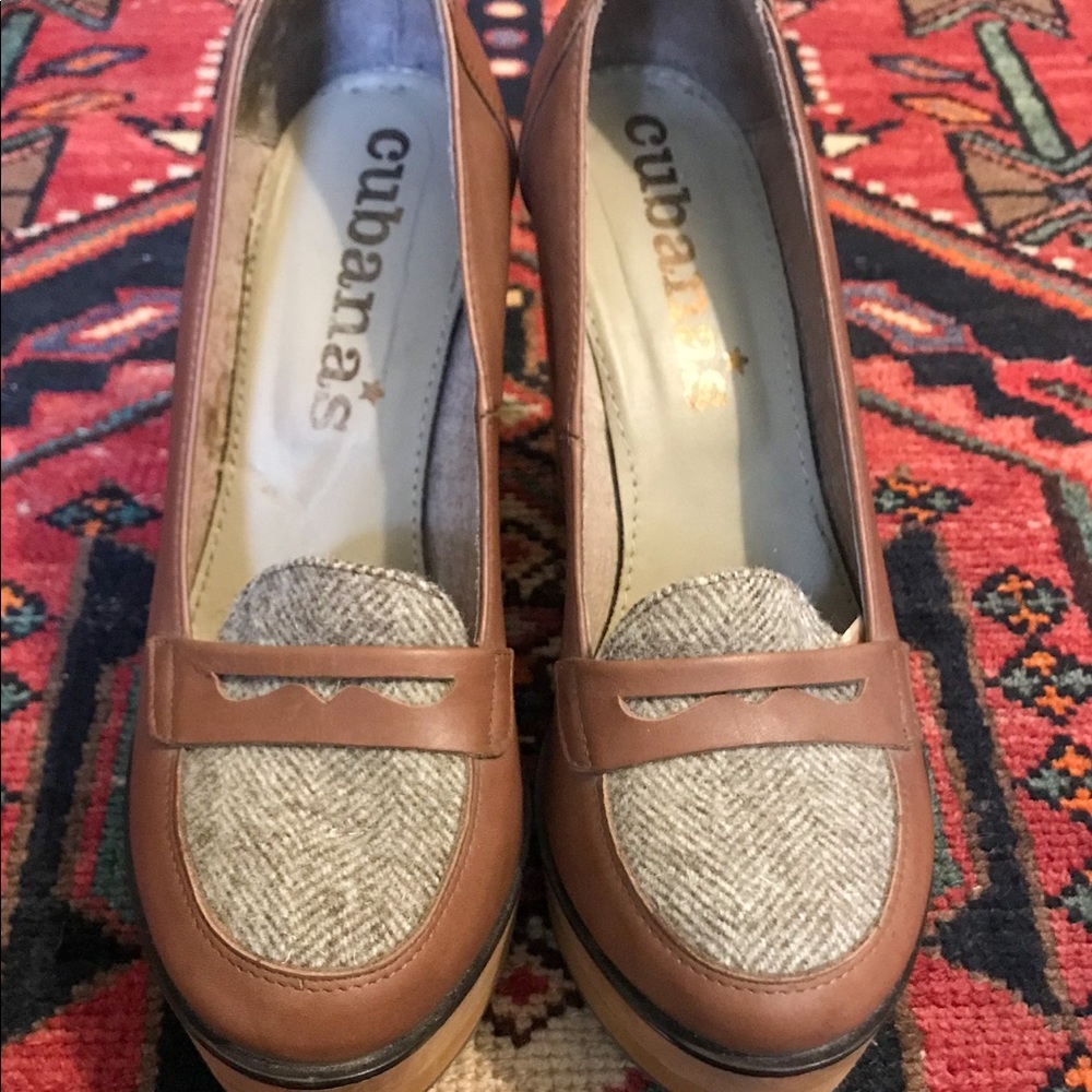 Cubana’s chunky wood high heel shoes. Size 9